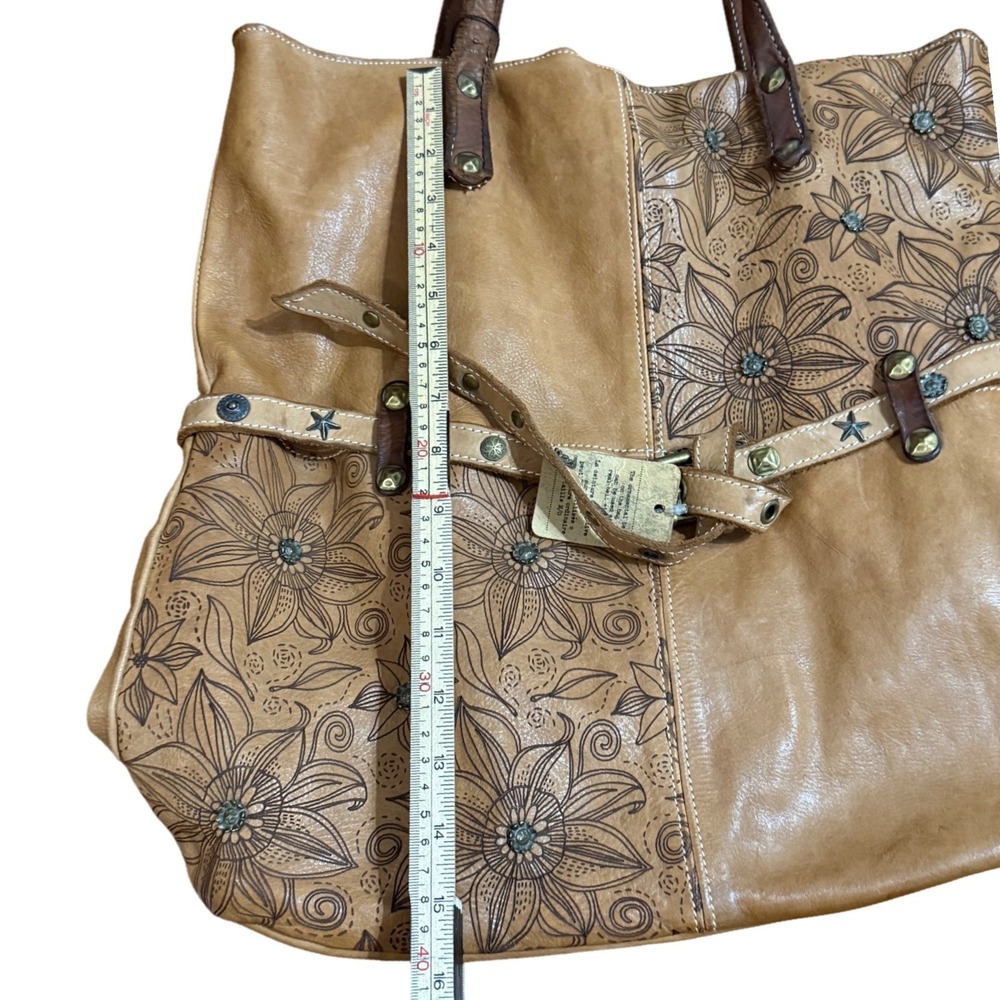 Costanza Rota Italian Leather Tote NEW Floral Embossed Panels Boho Large Bag via - Picture 14 of 15
